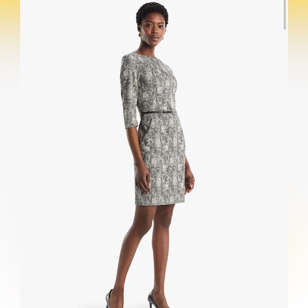 M.M. LAFLEUR Etsuko Tailored Dress in Crackle Black and White with Pockets